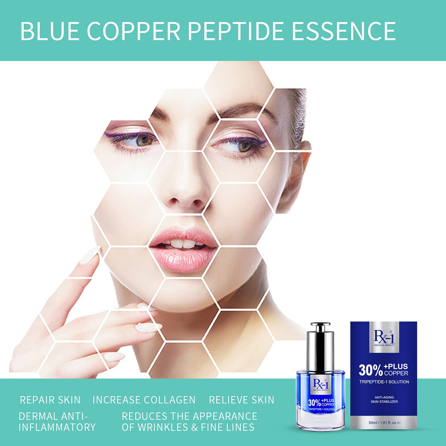 30% +Plus Copper Anti-Aging Skin Stabilzer Anti-aging, antioxidant, anti-wrinkle, soothing, firming, suitable for all skin types (except sensitive skin)